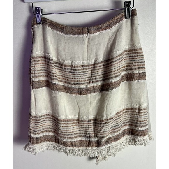 Anthropologie HOLDING HORSES Avery Faux Wrap Skirt Fringe Tie Side Beige Sz 0 - Picture 3 of 8